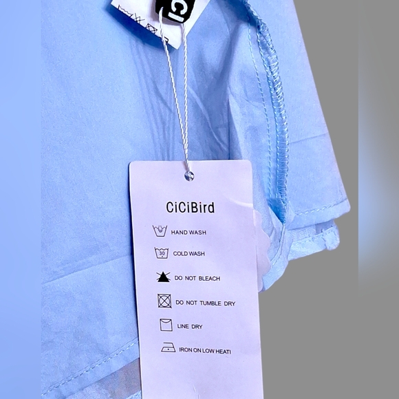 Womens blue top size Large sheer overlay short-sleeved blouse work - Picture 6 of 7